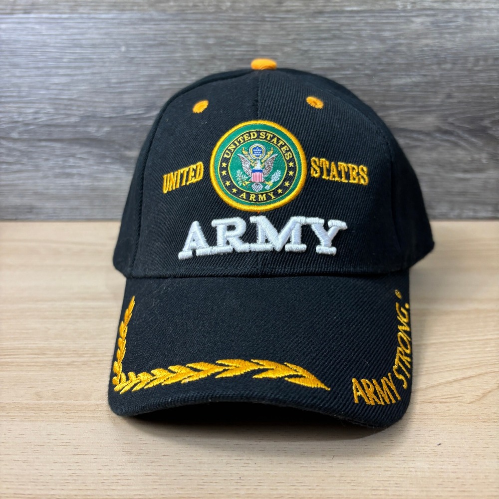Army Hat Cap Strap Back Black United States Army Strong Adjustable